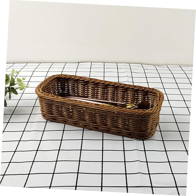 1pc Rattan-like Woven Storage Basket Rattan Flatware Organizer Kitchen Tray Kitchen Drawer Organizer Fork and Spoon izer Flatware Container Plastic Chopsticks Pp Basket