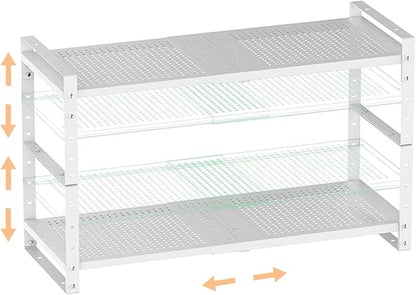 Multi-Functional Metal Shoe Rack,Expandable Adjustable Stackable Kitchen Organizer,Metal Shelf risers for cabinets, Kitchens and Closet, Bathroom(2Packs/White/Large)