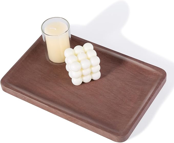 Karibiber Marble Vanity Tray, 11.8in Sandstone Bathroom Kitchen Tray for Countertop, Decorative Dresser Organizer, Perfume Storage, Jewelry Holder, Brown Stone Gift for Man