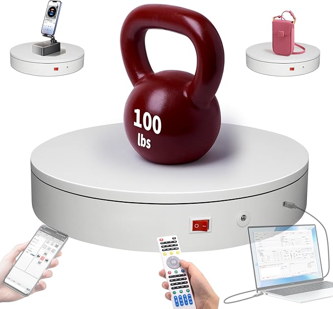 Programmable Motorized Electric Turntable Rotating Display Stand Rotating Platform Spinning Platform Secondary Development Motorized Electric Lazy Susan for 3D Scaner or Display with USB/Bluetooth