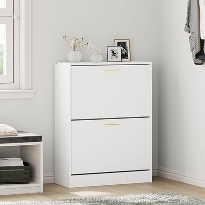 JOZZBY Shoe Cabinet Storage for Entryway, Freestanding Narrow Slim Shoe Organizer Cabinet with 2 Flip Drawers, Wooden Shoe Rack for Hallway, Living Room, White