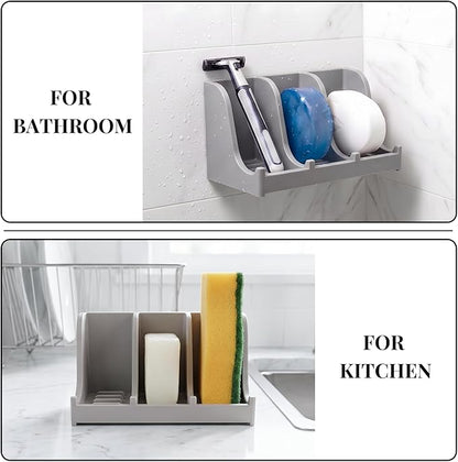 Soap Holder for Shower Wall, 3-Compartment Soap Dish for Shampoo, Conditioner and Body Soap, Fast Draining & Rust-Proof & Heavy Duty, Ultra-Strong Self Adhesive & Freestanding (Grey, No Label)