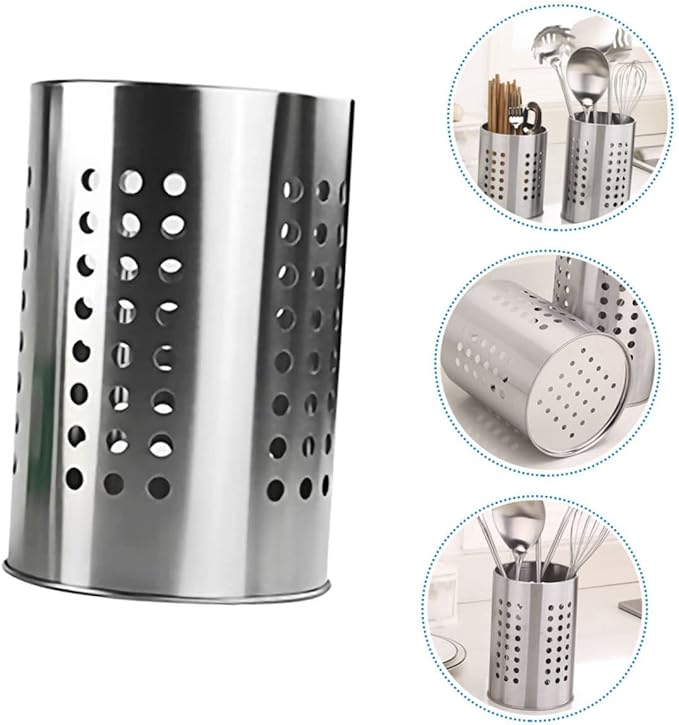 stainless steel cutlery bucket tableware rack cooking utensil organizer flatware cylinder stainless steel utensil drainer chopstick stand case flatware strainer desktop spoon fork