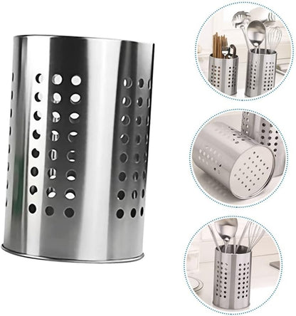 stainless steel cutlery bucket tableware rack cooking utensil organizer flatware cylinder stainless steel utensil drainer chopstick stand case flatware strainer desktop spoon fork