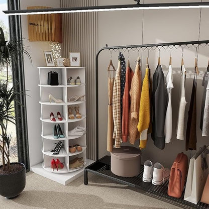 6-Tier Rotating Shoe Rack Tower, 360 Spinning Shoe Rack, Modern Free Standing Spinning Shoe Organizer, Rotating Lazy Susan Shoe Racks for Entryway Doorway, Holds Up to 24 Pairs of Shoes(White)
