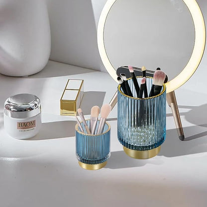 Glass Makeup Brush Holder,Gold Toothbrush Holders,Cute Make Up Brush Cup Holder,Vintage Vanity Makeup Organizer for Bathroom and Desktop (Blue)