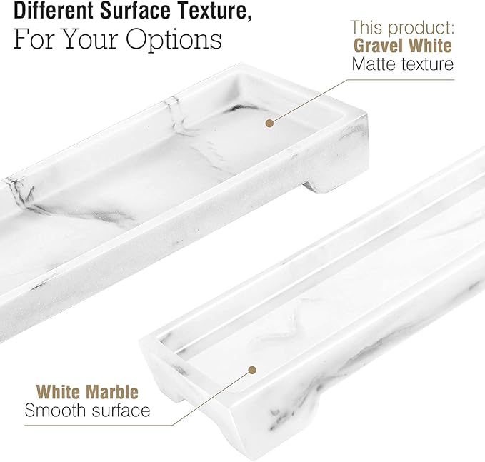 Luxspire Vanity Tray, Bathroom Toilet Tank Storage Tray, Resin Kitchen Sink Trays, Vanity Countertop Organizer for Candles Soap Towel Perfume Holder Decor Jewlery Dish, Marble Style -S- Gravel White
