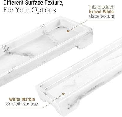Luxspire Vanity Tray, Bathroom Toilet Tank Storage Tray, Resin Kitchen Sink Trays, Vanity Countertop Organizer for Candles Soap Towel Perfume Holder Decor Jewlery Dish, Marble Style -S- Gravel White