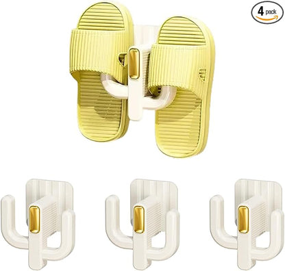 4 Pack Wall Mounted Shoe Rack - Premium Hanging Shoe Organizer Shelf with Sticky Hanging Mounts, Door Shoe Hangers with Hooks for Slippers Storage, White
