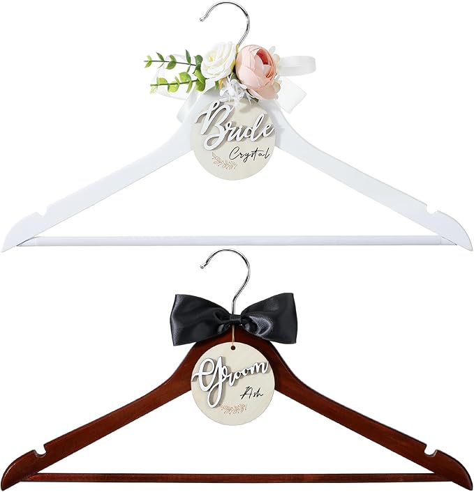 FillTouch 2 Pack Bride Hanger for Wedding Dress Elegant Bride and Groom Gowns Hanger for Wedding Supplies Bridal Party Shower Gift(Pink)