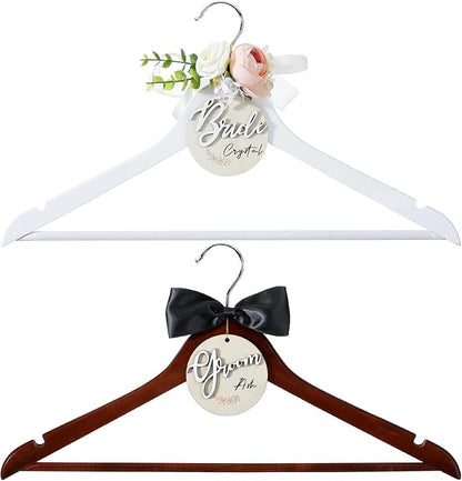 FillTouch 2 Pack Bride Hanger for Wedding Dress Elegant Bride and Groom Gowns Hanger for Wedding Supplies Bridal Party Shower Gift(Pink)