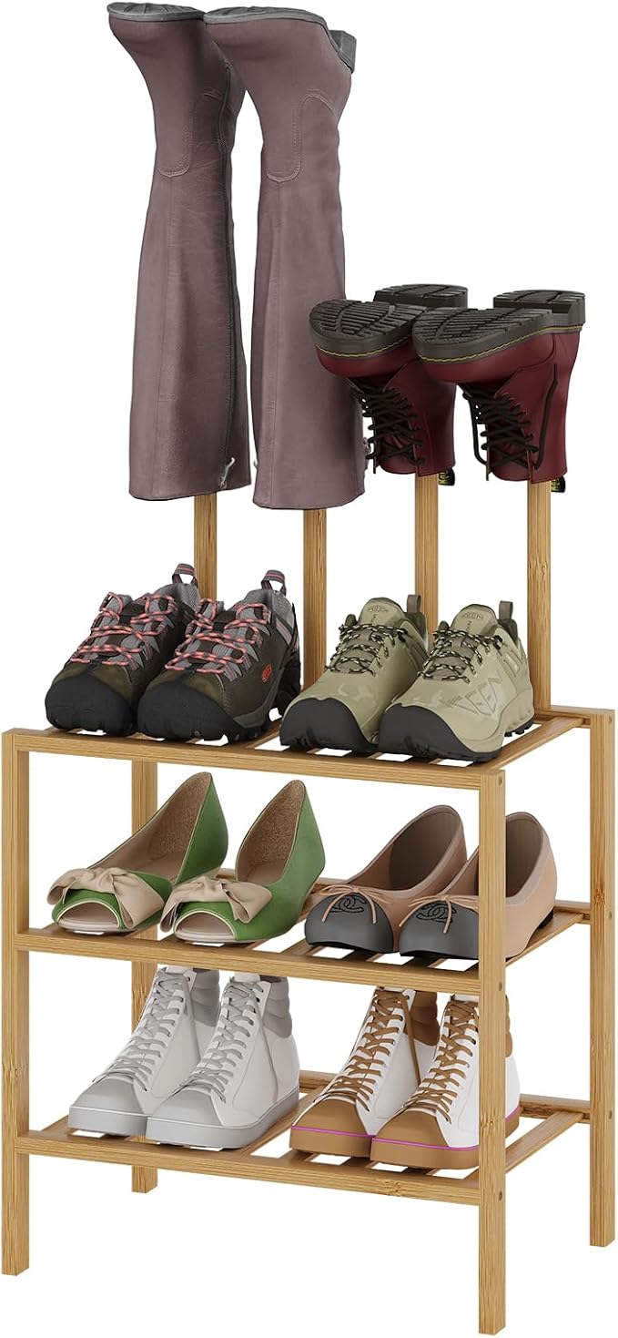 Boot Rack for Tall Boots Organizer,3-Tier Multiuse Shoe Rack and Boot Storage Rack,for Tall Boots,Sneakers,High-Heel (Natrual, 3-tier-short)