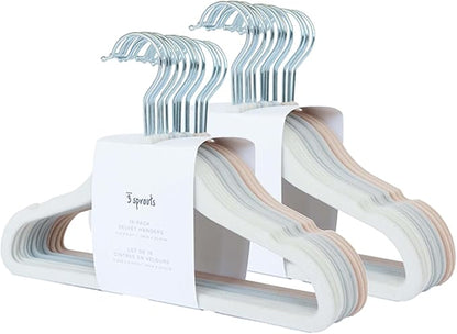 3 Sprouts Velvet Baby Hangers - Non-Slip Hangers for Infant and Toddler Clothes - Slim Space-Saving Design with Nordic Colors for Nursery - 30 Pack - Assorted Cream, Grey, Hazelnut