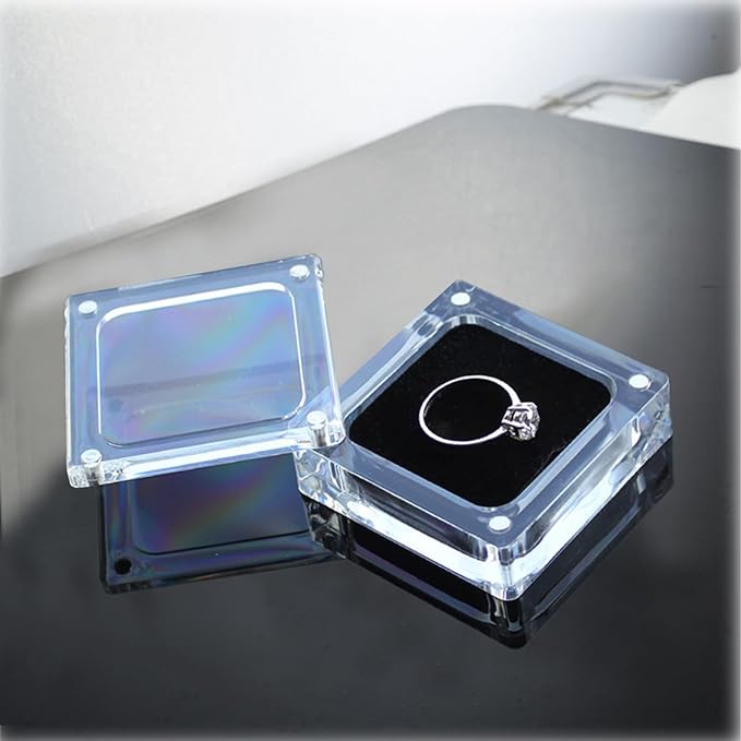 4 PCS Clear Acrylic Jewelry Storage Containers with Lid Clear Gemstone Display Box Acrylic Ring Box with Magnetic Clasps and Sponge Inside for Storage of Small Items,Coins, Necklace, Crafts