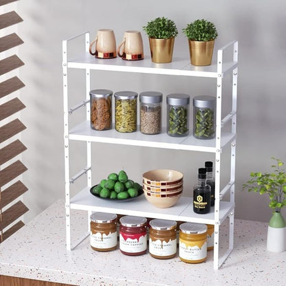 Jojocross Expandable Stackable Spice Rack Cabinet Shelf Organizer in Cabinets Shelves Kitchen Cupboard Organization Stack up Racks Pantry Countertop Storage Medium/White 3 Packs
