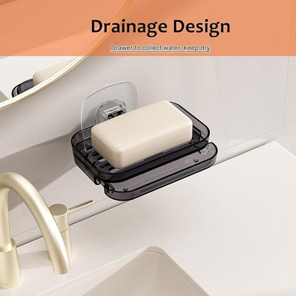 Soap Dish for Shower Transparent Gray Soap Holder with Self-Draining Design No Drilling Required Strong Fixation for RV Bathroom and Kitchen Easy to Clean and Space Saving（2 Pack）