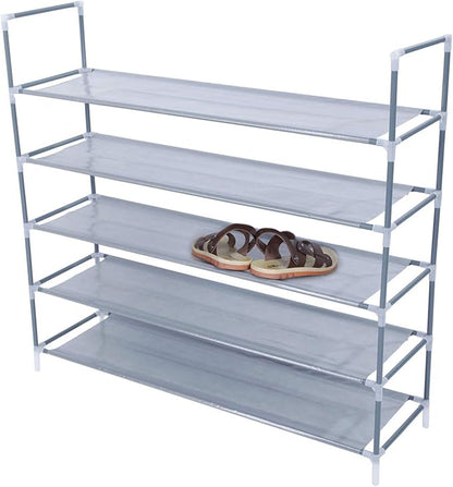 Savins Simple Assembly 5 Tiers Non-woven Fabric Shoe Rack with Handle Gray