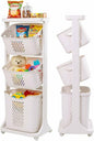 Japard 83 Litres Rolling Laundry Hamper Ultra Slim, Vertical 3 Sorter Cart with Wheels and Breaks, 3-tier Baskets Detachable for Dorm, Closet, Easy Assembly White Gray