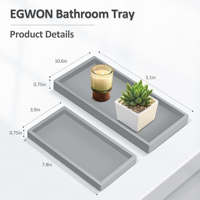 Bathroom Vanity Tray,Thick Original Silicone Soap Dispenser Tray,EGWON Shatterproof Toilet Tank Tray Vanity Tray for Dresser Tops,Bathroom for Perfume,Soap Bottle