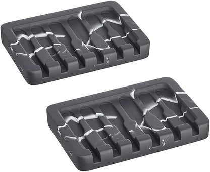 INIUNIK 2PCS Self Draining Soap Dish - Marble Look Soap Holder Tray Savers Box Container Sponge Holder for Bathroom Shower Kitchen, Black