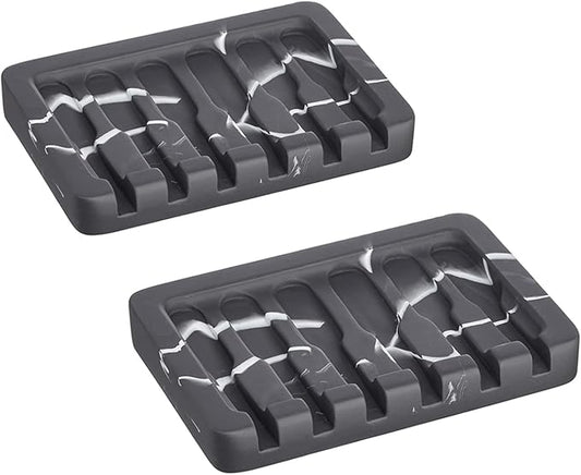 INIUNIK 2PCS Self Draining Soap Dish - Marble Look Soap Holder Tray Savers Box Container Sponge Holder for Bathroom Shower Kitchen, Black