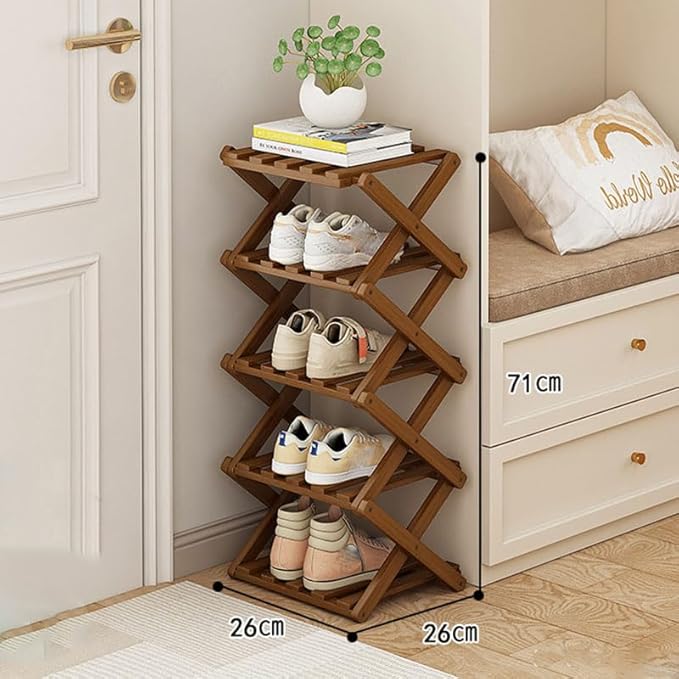 YYW Shoe Rack, Foldable Bamboo Shoes Shelf, Freestanding Shoe Storage Organiser for Entryway, Hallway, Bedroom, Closet (Brown, 5 Layers)