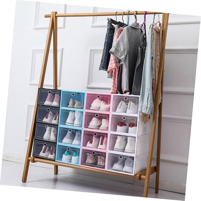 Unomor 6pcs Stackable Plastic Shoe Boxes Organizer for Men's Footwear Sturdy Storage Container Lids for Closet and Entryway