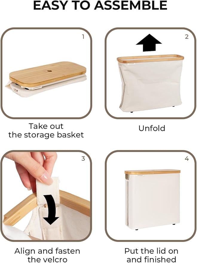 StorageWorks Large Toilet Paper Storage with Bamboo Lid, Toilet Paper Holder Basket for Up to 12 Mega or 16 Regular Size Rolls, Paper Storage Baskets for Bathroom, Beige, 1 Pack