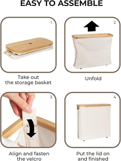 StorageWorks Large Toilet Paper Storage with Bamboo Lid, Toilet Paper Holder Basket for Up to 12 Mega or 16 Regular Size Rolls, Paper Storage Baskets for Bathroom, Beige, 1 Pack