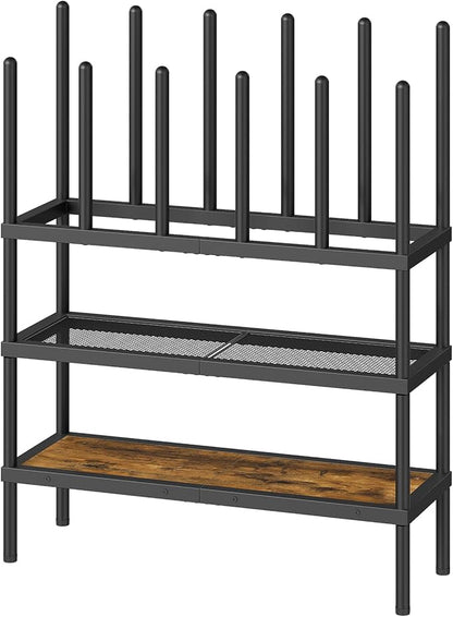 YATINEY Shoe and Boot Rack Organizer, Tall Boots Rack for Closet, Cowboy Shoes Storage, 4 Tier Shoe Racks Organizer Holds 14 Pairs, Black and Rustic Brown SS29BR