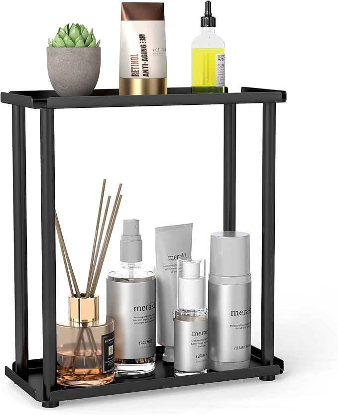 2-Tier Metal Small Bathroom Makeup Organizer Vanity Countertop Skincare & Perfume Storage
