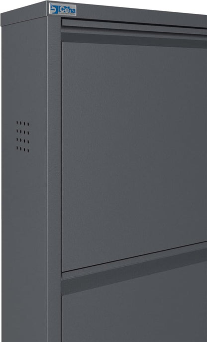 CEHA 3 Tier Metal Shoe Cabinet with Cover, Durable Shoe Storage Organizer for Entryway, Space Saving Shoe Shelf Closet with Side Ventilation Holes, 5.91" x 40.6" x 19.68", Anthracite