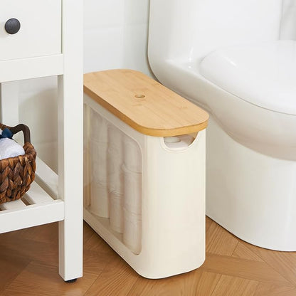 Toilet Paper Storage with Lid, Large Toilet Paper Holder for up to 12 Rolls, Free Standing Bathroom Storage Organizer with Lid, Beige