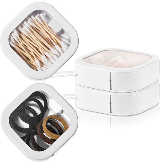 Kathfly 2 Pack Hair Tie Organizer Portable Hairband Holder Portable Hair Accessories Organizer Hanging Storage Container for Cotton Swab Bobby Pin Small Items on Desktop(White)