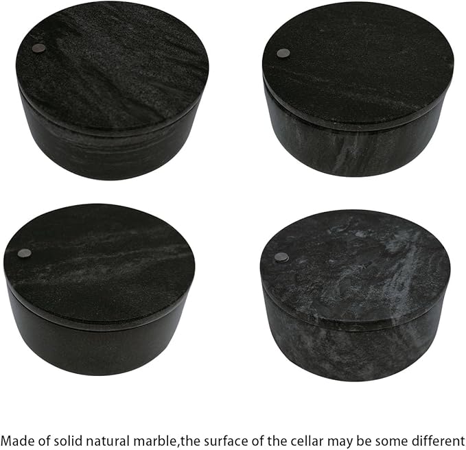 Kerixi Marble Salt Cellar and Storage Box with Two Compartments Salt Box with Swivel Lid for Storing Spice (Black)