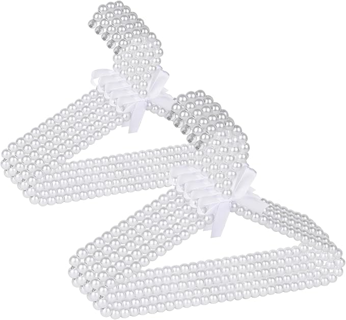 Adorila 10-Pack Kids Pearl Hangers - Small Non-Slip Pearl Beaded Bow Clothes Racks - Elegant Garment Organizer for Pet Apparel (30cm, White)