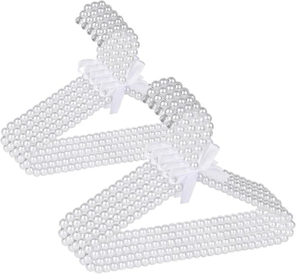Adorila 10-Pack Kids Pearl Hangers - Small Non-Slip Pearl Beaded Bow Clothes Racks - Elegant Garment Organizer for Pet Apparel (30cm, White)