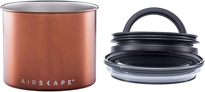 Planetary Design Airscape Stainless Steel Coffee Canister | Food Storage Container | US Patented Airtight Lid | Push Out Excess Air Preserve Food Freshness (Small, Brushed Copper)