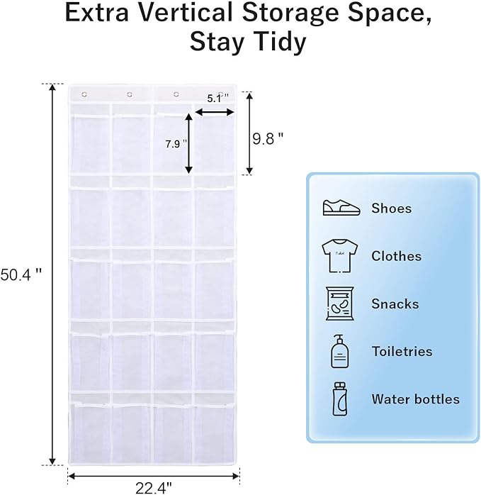 F-color Large Hanging Organizer - Over the Door Shoe Organizer, Cruise Essentials for Closet & Pantry, 20 Breathable Mesh Pockets, Space Saving Hanging Storage Holder with 4 Heavy-Duty Metal Hooks