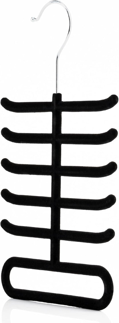 Hangerworld Single Black Flocked Tie Rack & Belt Organiser Non-Slip Coat Clothes Accessory Hanger, Metal