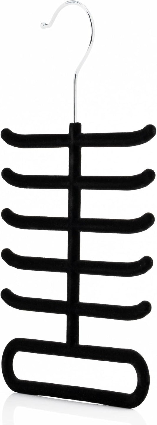 Hangerworld Single Black Flocked Tie Rack & Belt Organiser Non-Slip Coat Clothes Accessory Hanger, Metal