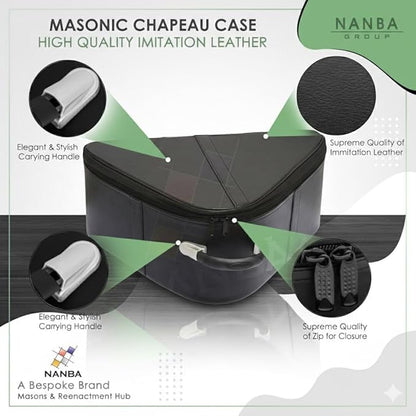 Premium Masonic Knights Templar Chapeau Case – Black Imitation Leather Chapeau Hat organizer with Red Interior Lining, Sturdy Handle & Zipper Closure – Protective Freemason Regalia Carry Case
