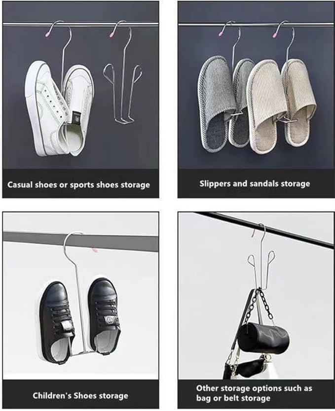 Leoyoubei 10 Pack Stainless Steel Shoes Hanger Drying Rack for Dehumidifying Hanging Leather Shoes,Double Hook Design Drying Shelf Storage Organizer,Closet Organizer Storage