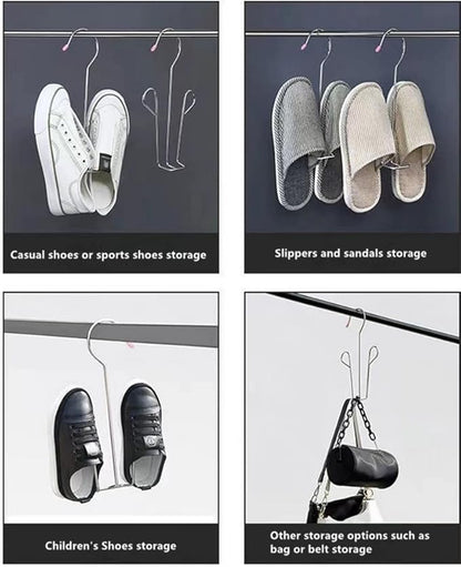Leoyoubei 5 Pack Stainless Steel Shoes Hanger Drying Rack for Dehumidifying Hanging Leather Shoes,Double Hook Design Drying Shelf Storage Organizer,Closet Organizer Storage