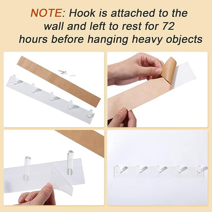 Chunful 1 Pcs Acrylic Wall Mounted Necklaces Organizer with 6 Hooks Clear Adhesive Jewelry Wall Mount Hanging Hooks for Necklaces Bracelets Rings Chains