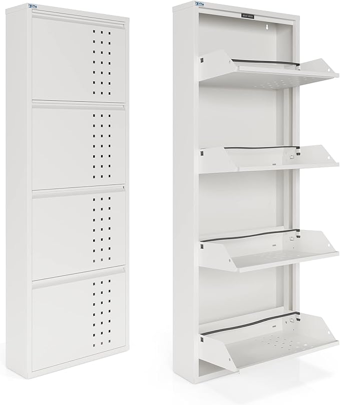 CEHA 4 Tier Metal Shoe Cabinet with Cover, Durable Shoe Storage Organizer for Entryway, Space Saving Shoe Shelf Closet with Front Ventilation Holes, 5.91" x 53.5" x 19.68", White