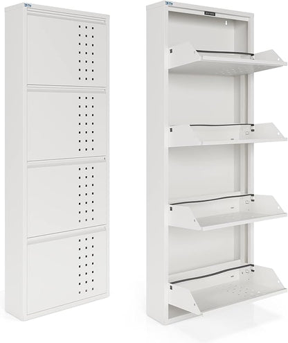 CEHA 4 Tier Metal Shoe Cabinet with Cover, Durable Shoe Storage Organizer for Entryway, Space Saving Shoe Shelf Closet with Front Ventilation Holes, 5.91" x 53.5" x 19.68", White