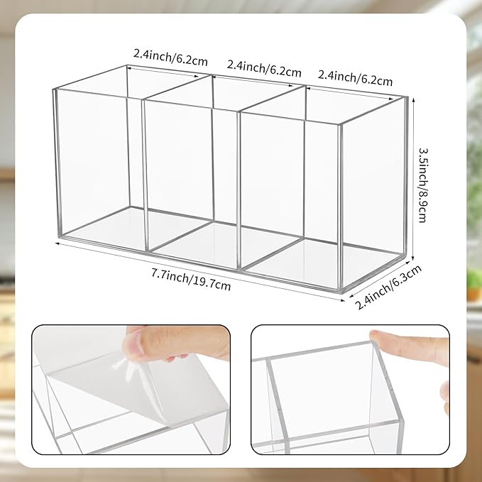 Hxezoc Clear Acrylic Cutlery Storage Organizer, Plastic Transparent Silverware Caddy 3 Section Tableware Holder for Kitchen Indoor Outdoor Decoration Supplies