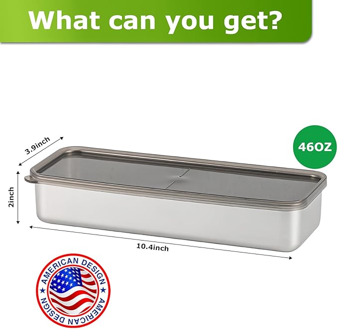 2 Pack Bacon Container for Refrigerator, 304 Stainless Steel Airtight Deli Meat Storage Containers with Lids for Fridge, Dishwasher Safe Food StorageContainers Fridge Organizers and Storage(46 OZ)