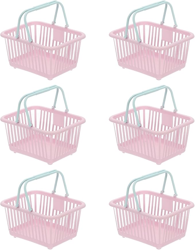 PATIKIL 6PCS Mini Shopping Basket, Small Plastic Basket Mini Storage Basket Grocery Tiny with Handles Organizer Filtered Water for Organizing Toys Eggs Fruits Snacks,Purple